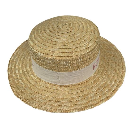 Boater Hat 100% Natural Straw Women's 7 7/8 Cream Grosgrain Ribbon Made in Italy - Picture 4 of 8